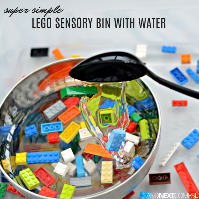 LEGO water sensory bin for kids