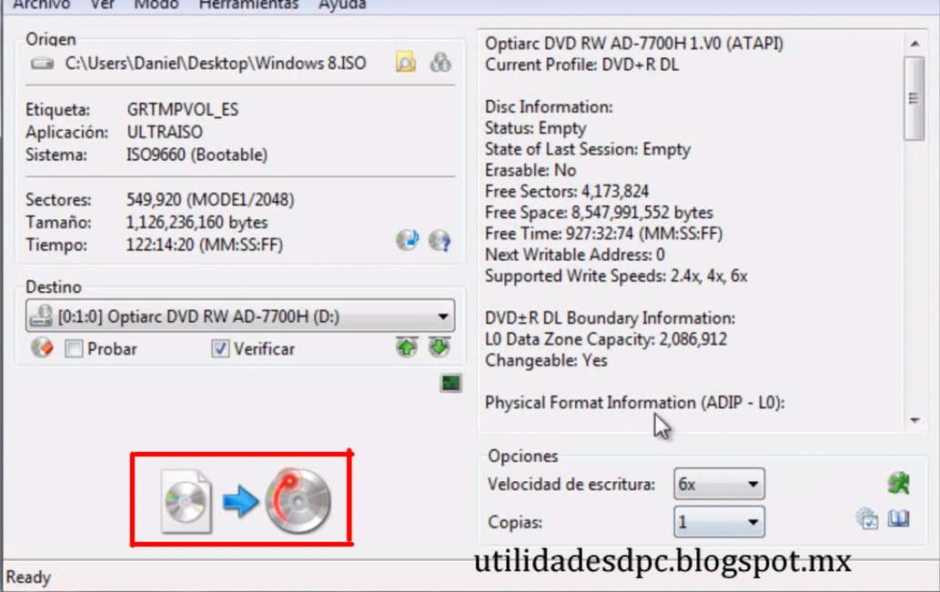 Quemar una imagen .ISO de Windows en un DVD Solo Utilidades PC