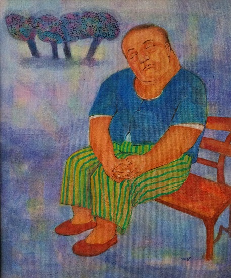 Dreaming or Thinking ?, painting by Kabari Banerjee at Indiaart Gallery (www.indiaart.com)