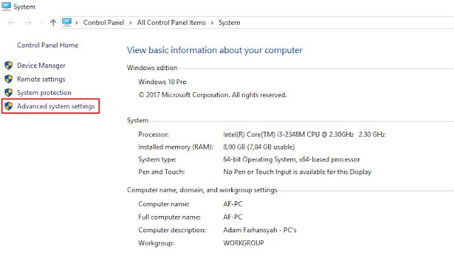 Advanced system settings Advanced system settings