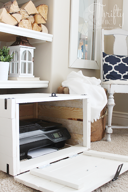 DIY Hidden printer storage in a cabinet! Make it whatever size you need to fit your space. 