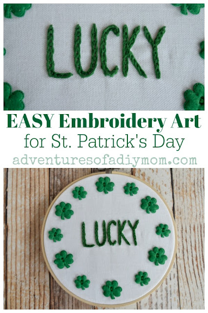Easy embroidery with felt buttons for St. Patrick's Day