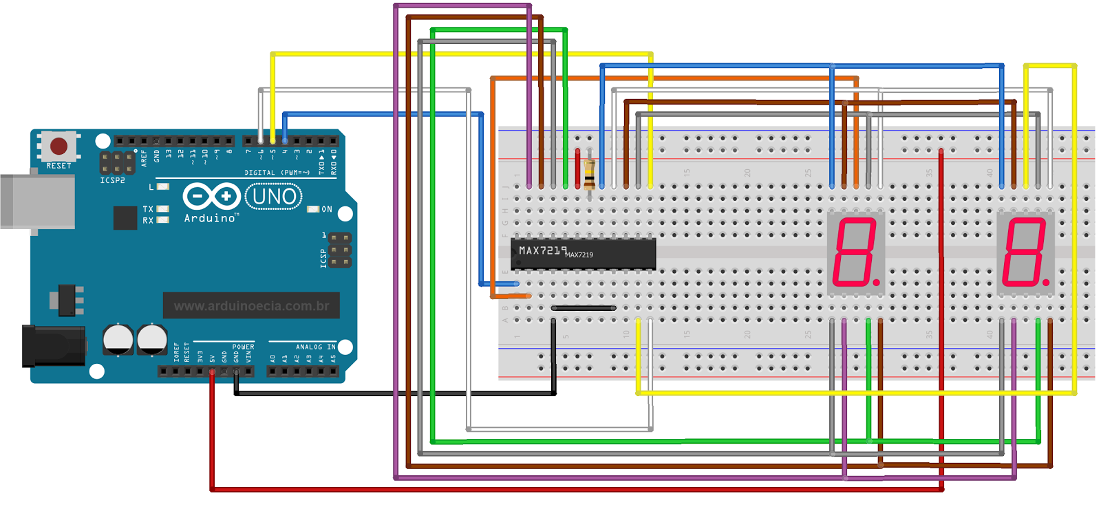 Controlando 2 displays 7 segmentos com Max7219 - Arduino e Cia