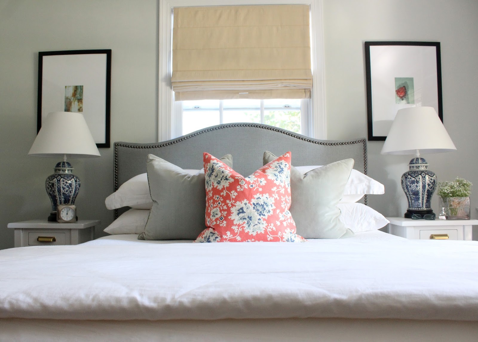 Cottage and Vine Roman Shades in the Master Bedroom