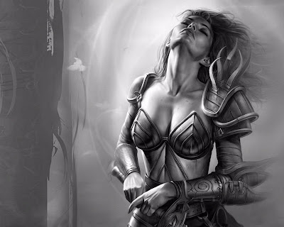 sexy black and white warrior woman art fantasy