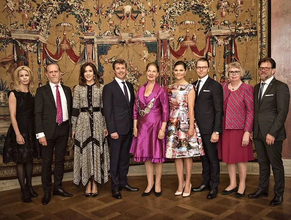 Princess Mary wore Gianvito Rossi Mesh paneled suede pumps, Princess Victoria carried Anya Hindmarch Gold Metallic Clutch