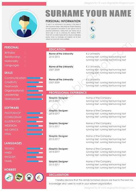 red cv template with blue and grey details
