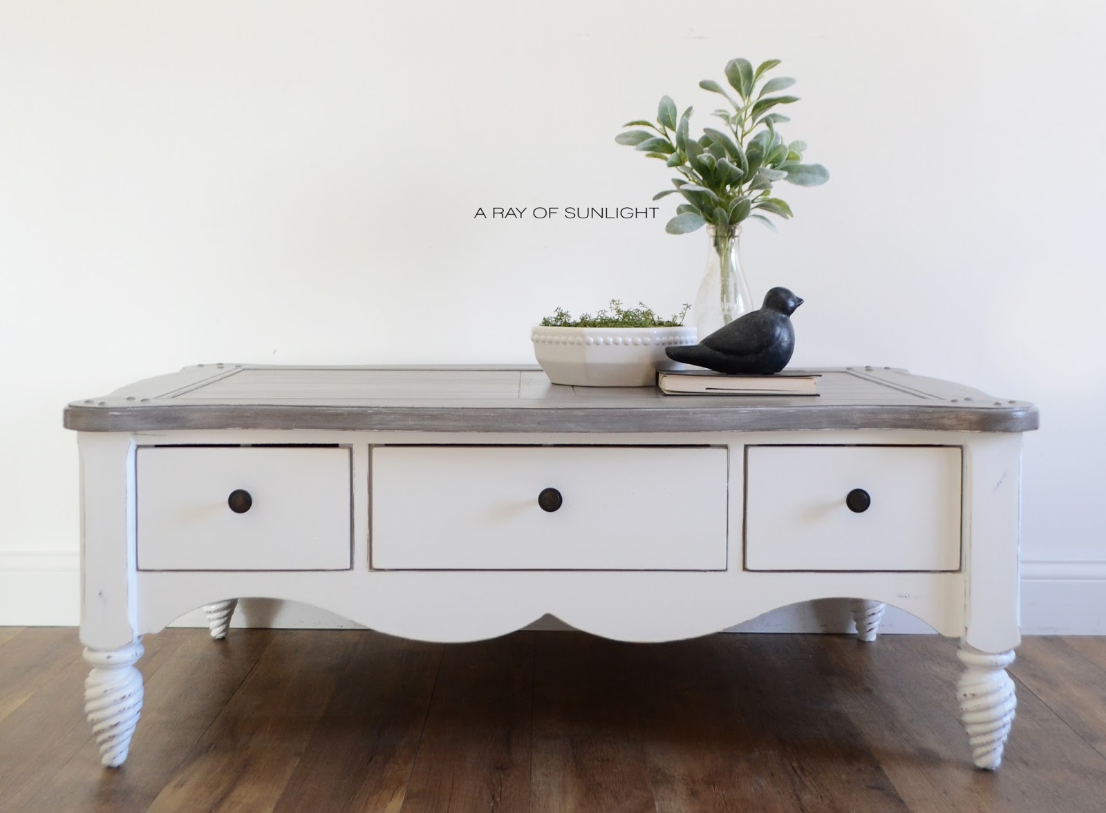 The Shiplap Coffee Table With A Painted Weathered Wood Top