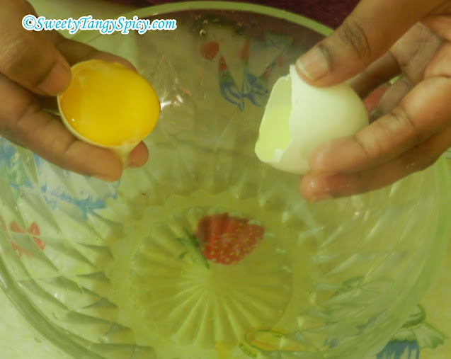 Separating egg whites from egg yolk.