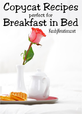 Give mom a real treat this year with these delicious copycat recipes that would be perfect for Breakfast in Bed on Mother's Day or her birthday or any day of the year.  You'll enjoy breakfast from your favorite recipe while enjoying your soft, warm bed.