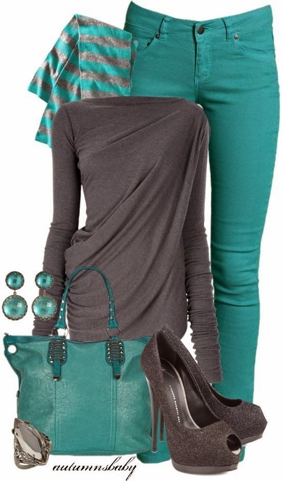 Gray and Teal jean casual - Ladies Fashionz
