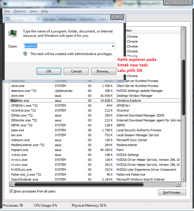 Catatan si Kumang Memunculkan Taskbar dan explorer yang hilang