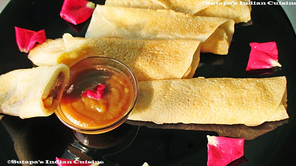 Patishapta/ Bengali Pancake with Chocolate and Jam stuffing Served with