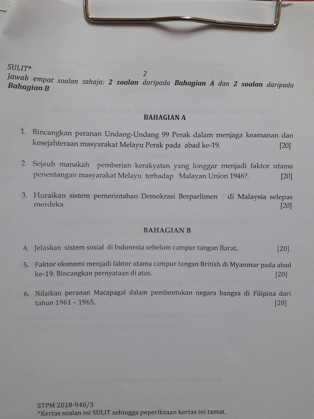 Soalan Percubaan Sejarah Stpm 2018 Penggal 3 Negeri Pahang