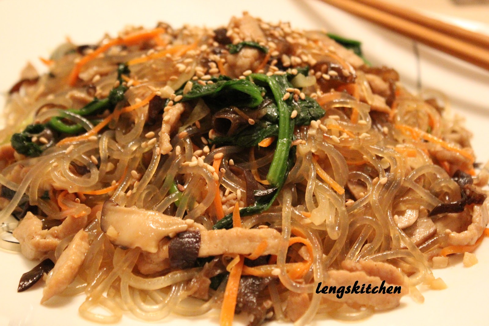 Kitchen Chaos Japchae (Korean Stir Fried Noodles) 잡채