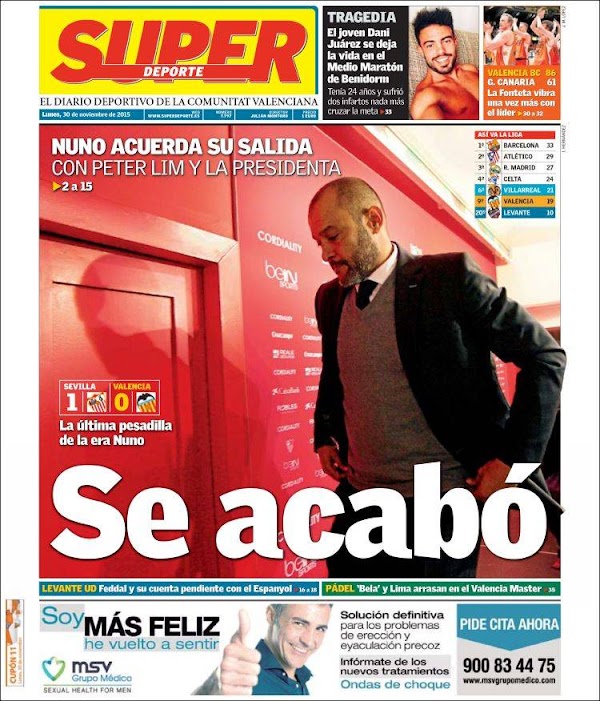 Valencia, Superdeporte: "Se acabó"