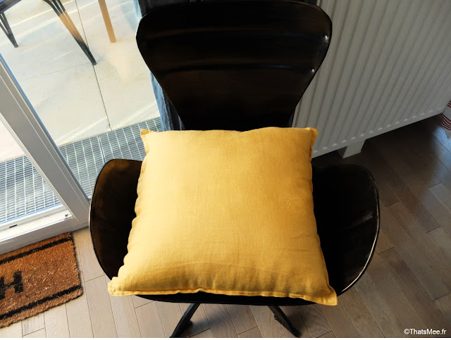 Chaise style fourmi vernis chinée à Limoges, coussin maison du monde