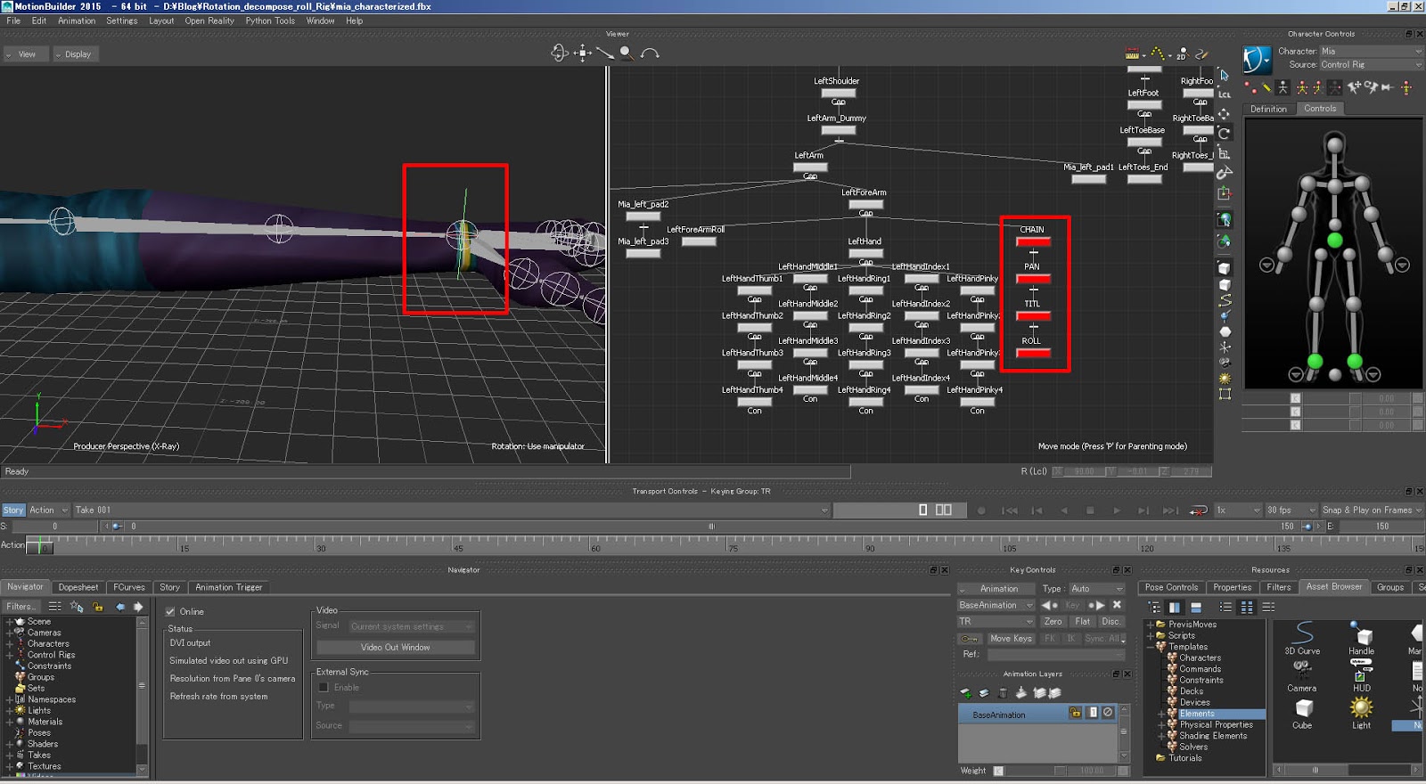 3D Animation & Programming 【Tips】MotionBuilderでRotationを分解してRollの補助骨の