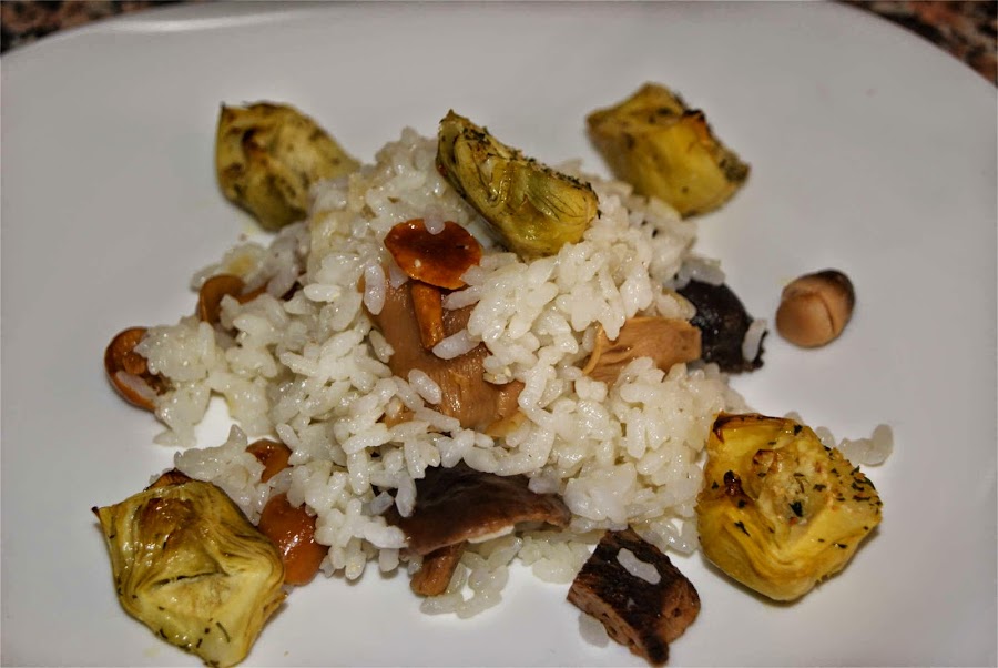 arroz con setas y alcachofas