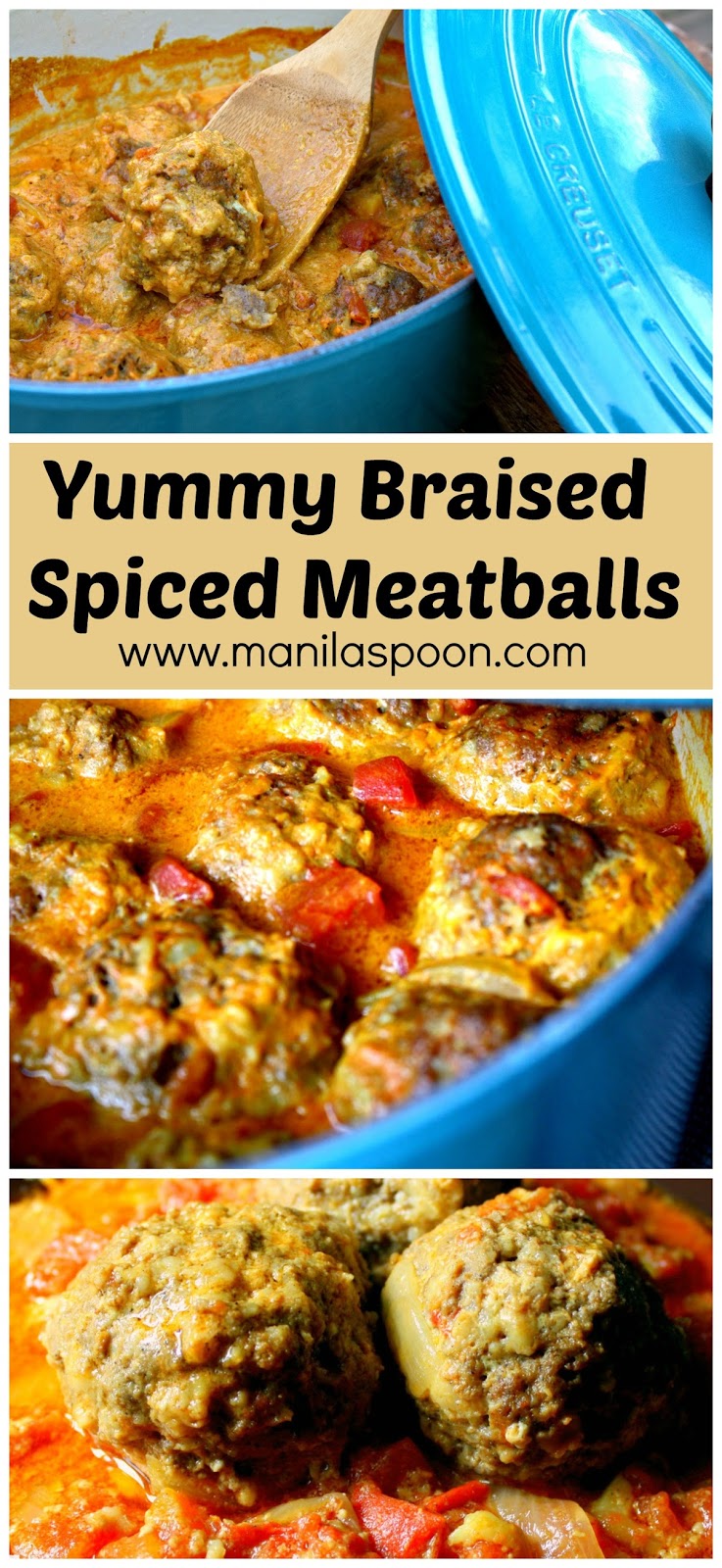 Spiced with cinnamon and coriander and then slowly simmered in a creamy tomato curry sauce make this dish so flavorful and delicious! Giant Meatballs - Frikadelles - South African Braised Meatballs - this is absolutely yummy! #frikadelles #braised #meatballs #southafrica #frikkadels