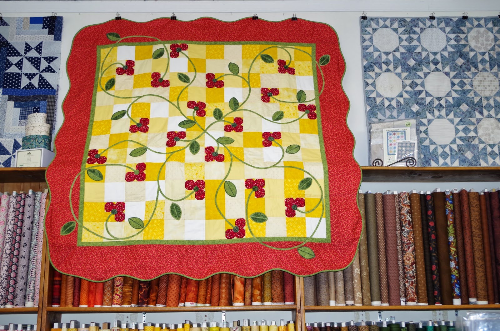 MY Quilts and Crafts Cherries Jubilee is finally up on the wall at the