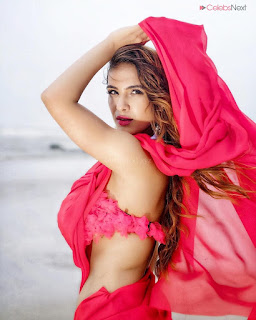 Neha Malik in Red Saree Amazing Beauty Stunning Red   .xyz Exclusive 002