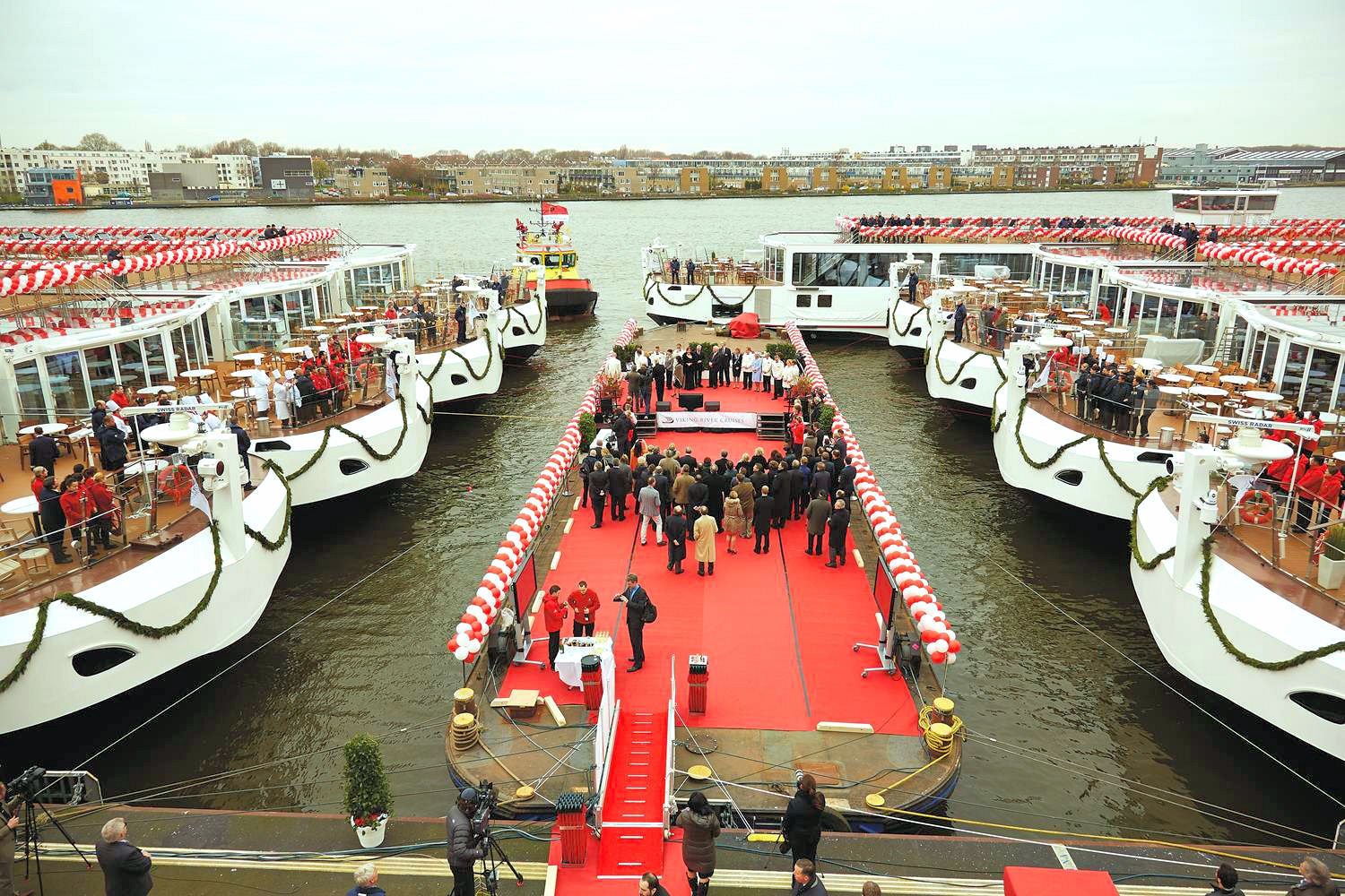 Nine Viking Longships were christened in Amsterdam on March 17. Photo: Courtesy of Viking Cruises. Unauthorized use is prohibited.