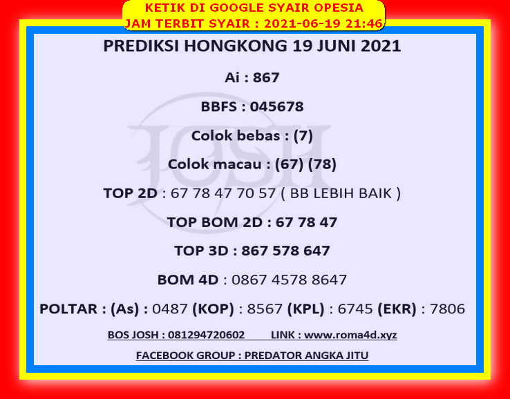 Kode Syair Hongkong Sabtu 19 Juni 2021 Kumpulan Syair Toto