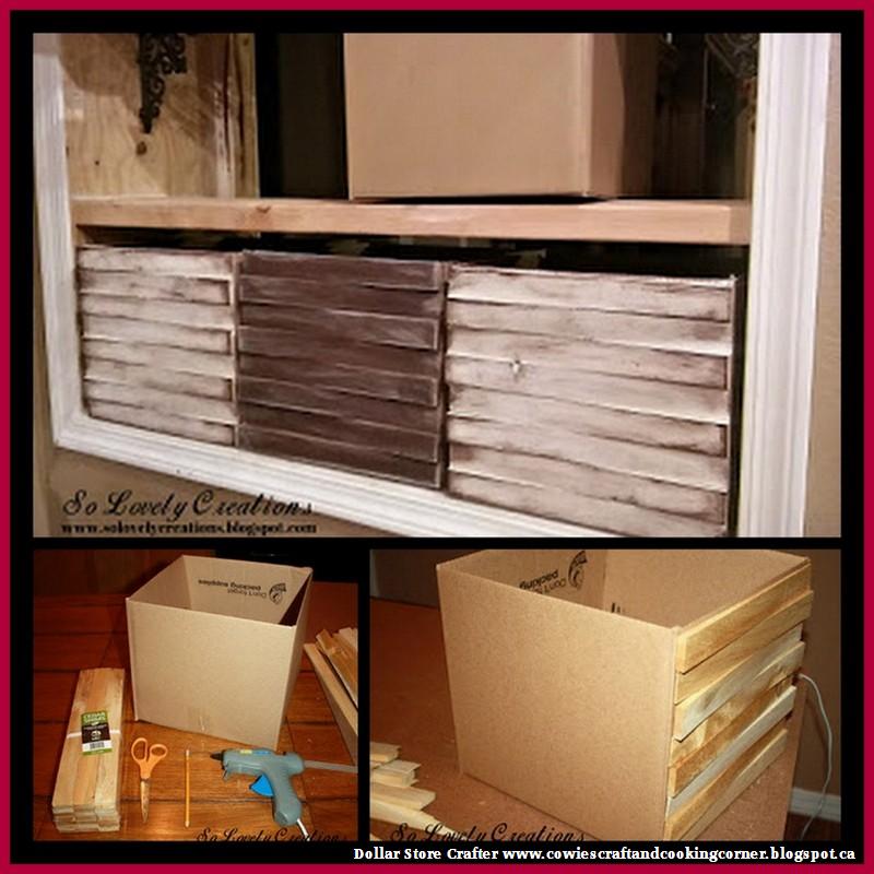 Dollar Store Crafter Turn Cardboard Boxes And Cedar Shims Into DIY Distressed Wooden Storage Boxes