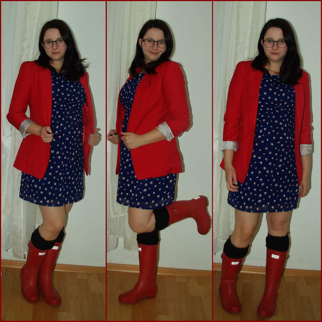 [Fashion] Let the Rain come Dress, Red Blazer & Hunter Boots  Sommerkleid, roter Blazer & Hunter Gummistiefel