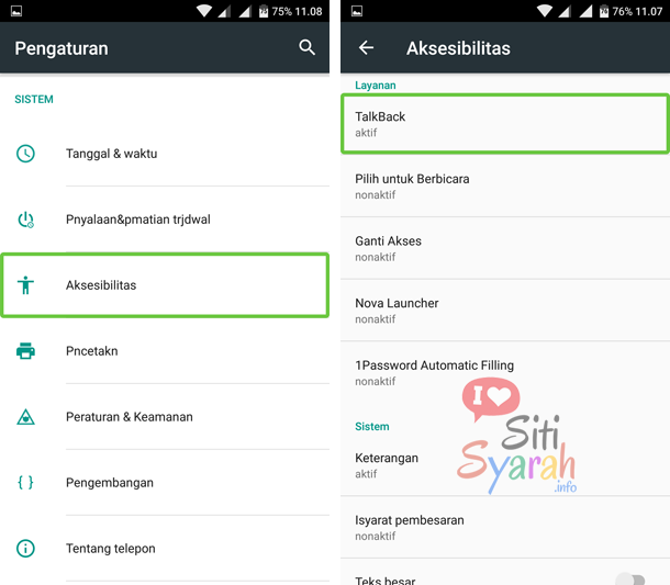 cara mematikan talk back di android