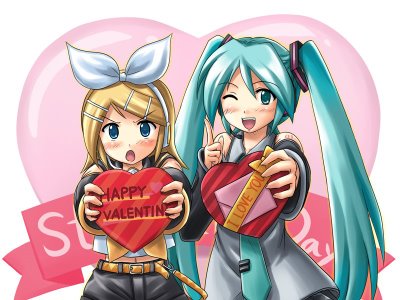 Happy Valentin - Feliz san valentin - chicas animes con cajas de corazones - tarjetas de san valentin gratis para enviar.