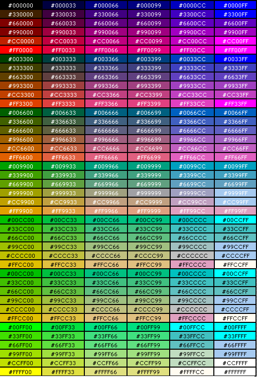 таблица RGB цветов
