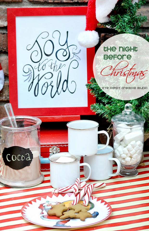 the night before christmas, cocoa bar, hand lettered art print, joy to the world