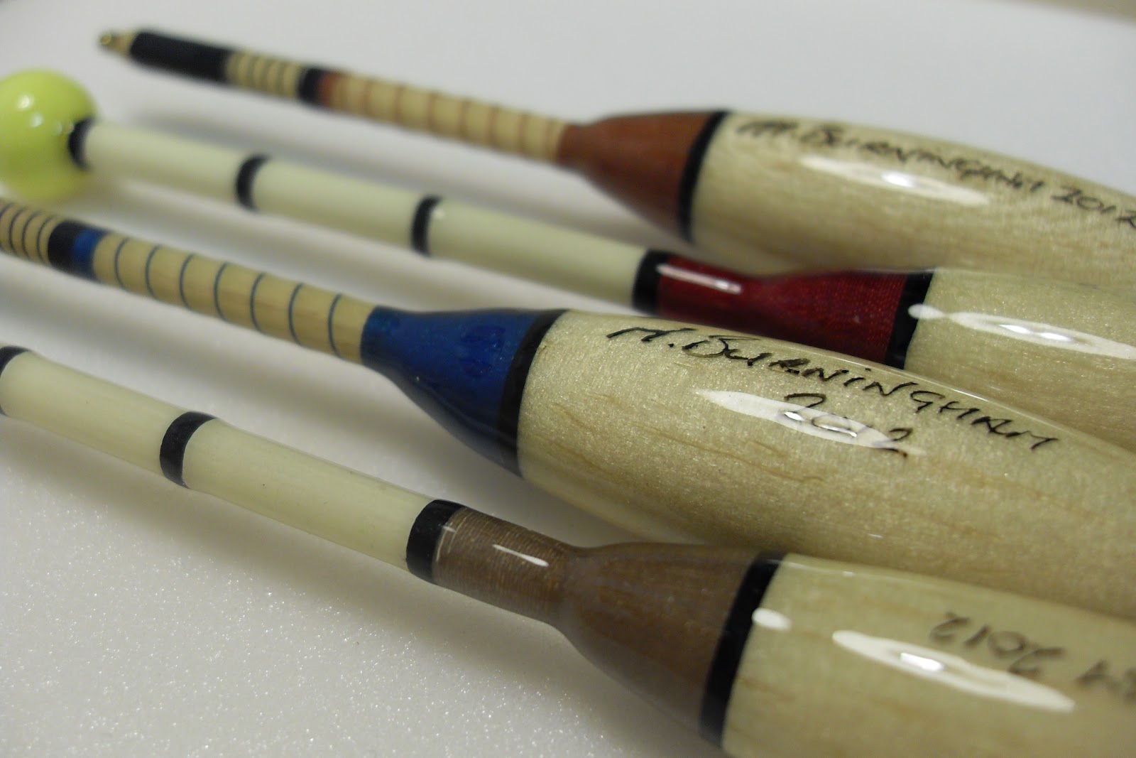Handmade Fishing Floats by Mark Burningham. Balsa on cane tench