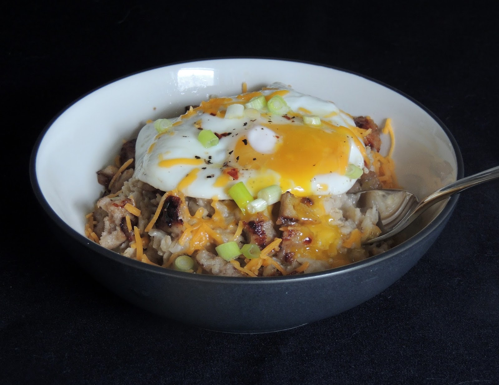 Gas Stove Girl Savory Oatmeal with Crispy Apple Sausage and Drippy Egg