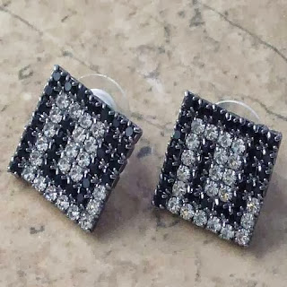Clear and black diamante earrings 1990s