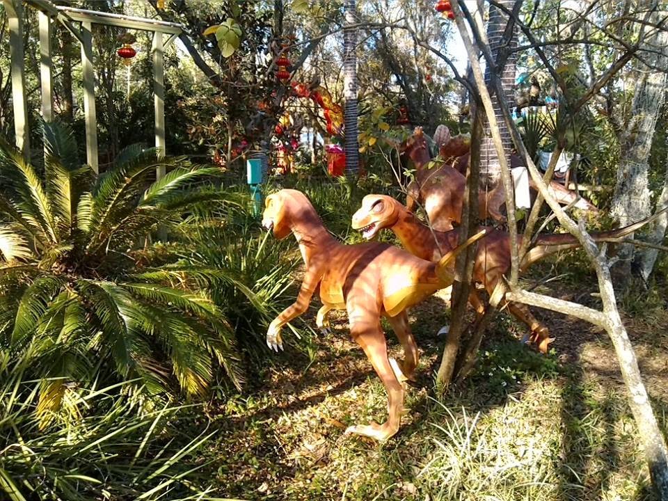 Dinosaurs at the zoo.