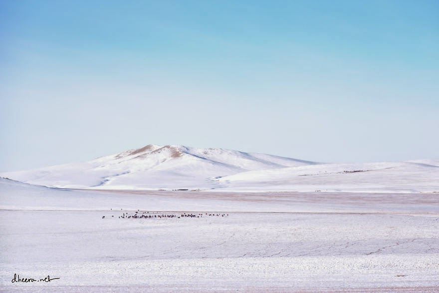It doesn’t snow that much in Mongolia, but since temperatures never climb above 0 for several months, snow that fall stick and stas until the following summer. - Winter In Mongolia Is Cold But Incredibly Beautiful