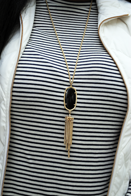 An outfit post featuring J. Crew Factory vest, Kendra Scott jewelry, and riding boots.