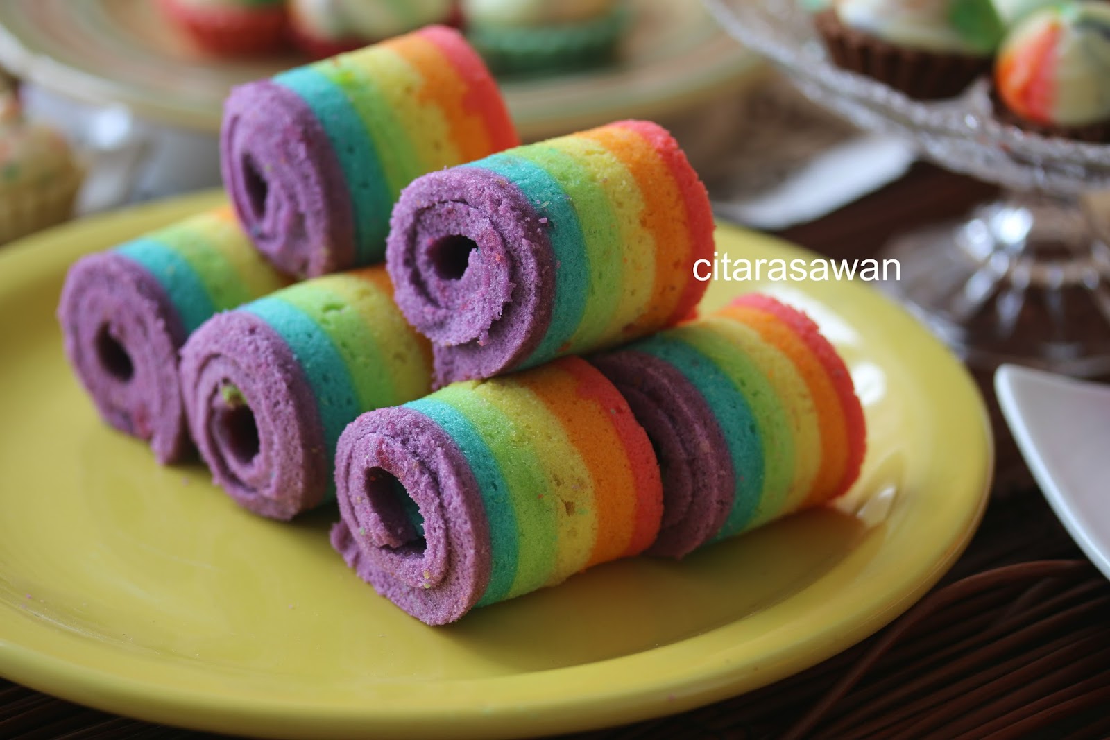Mini Rainbow Roll Cake / Kek Gulung Pelangi ~ Blog Kakwan