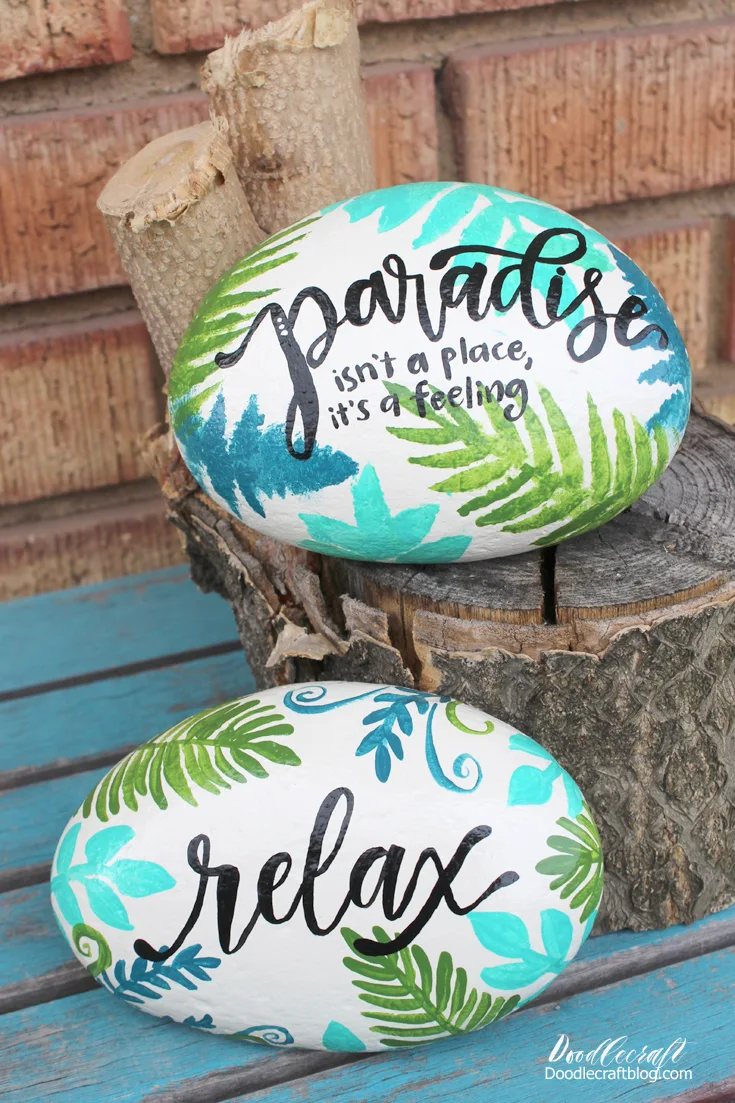 Tropical Ferns Paradise Painted Rocks