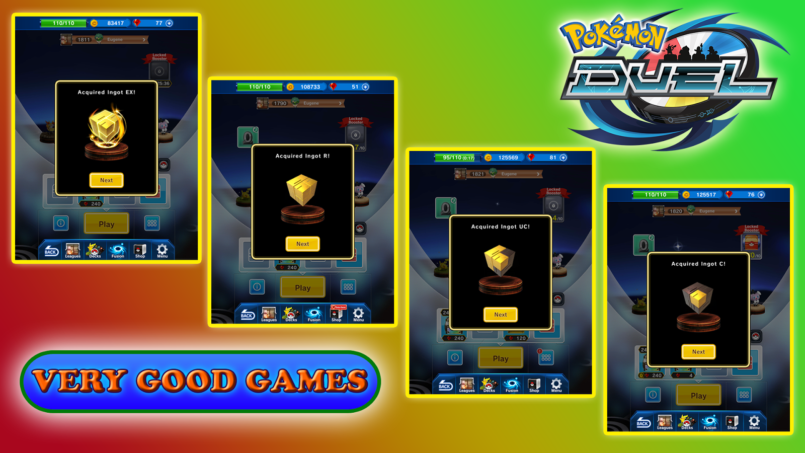 Pokemon Dueal tutorial - Gold Ingots of four different sizes