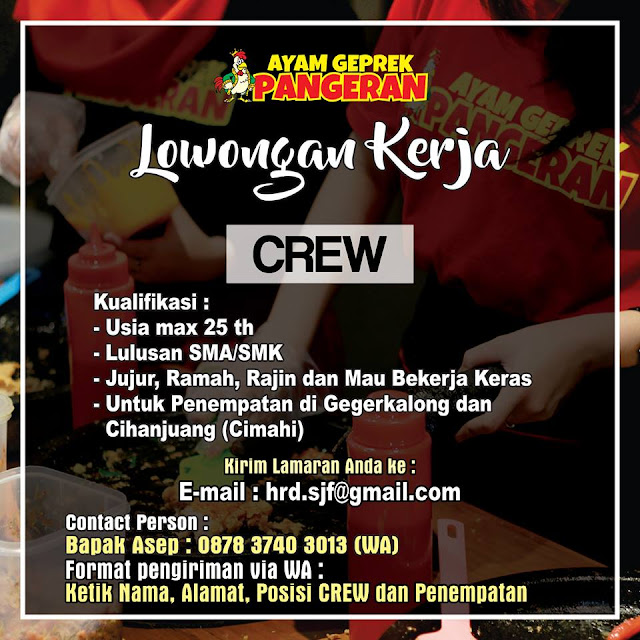 Loker Crew Ayam Geprek Pangeran Loker Crew Ayam Geprek Pangeran