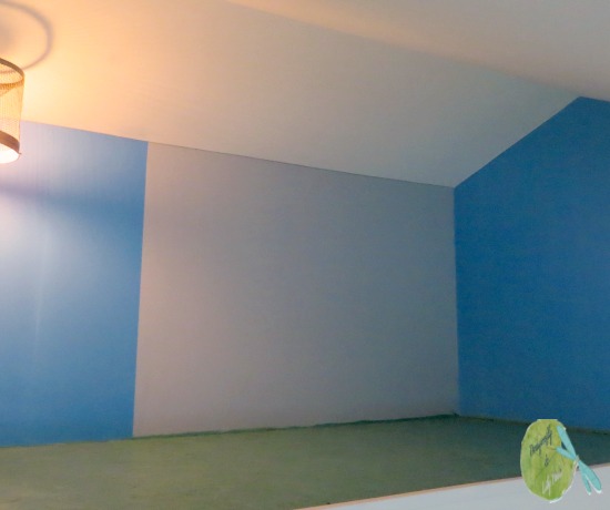 The loft of the Boy's room at the lake is much brighter with a new light and three paint colors from Nautica At Home Paint. Vessel is Gray, Dinghy is Blue and Caspian Green is on the deck. All these paints are in a Semi-Gloss finish to reflect the light.