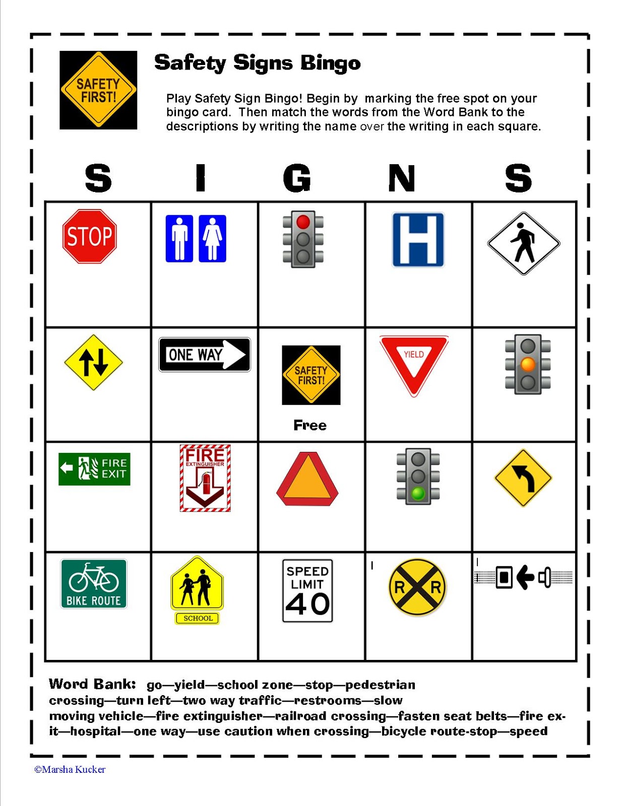 KidZ Learning Connection: Safety Signs Bingo