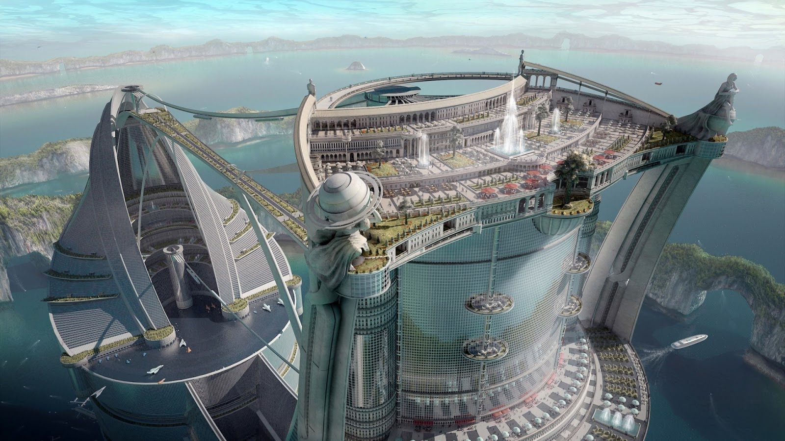 экогород будущего концепт. футуристический пейзаж. архитектура будущего. в будущем. винсент каллеро архитектура.