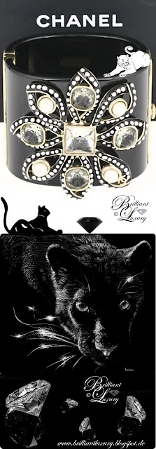 Brilliant Luxury by Emmy DE ♦ Chanel Black Resin & Crystal Lily Fantasy Flower Cuff Bracelet