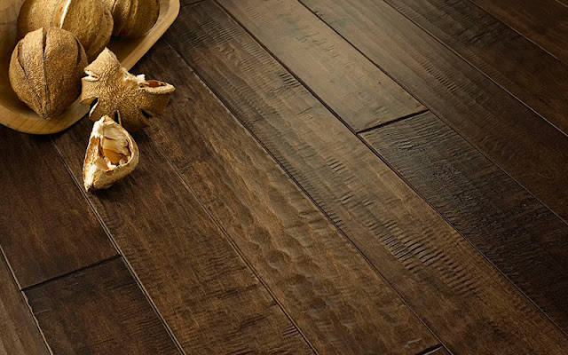 Dark, slightly distressed hardwood floor