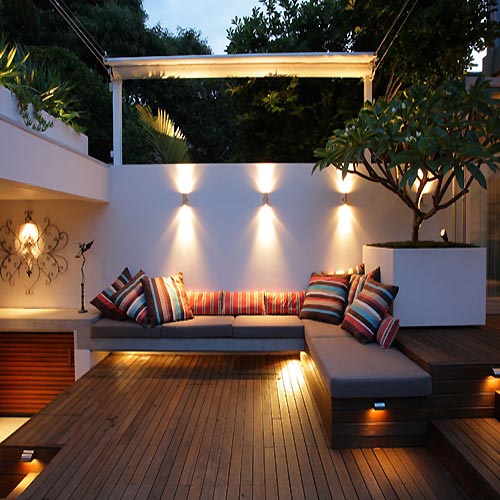 Furniture & Lighting: Family Courtyard Garden with OUTDOOR LIGHTING ...